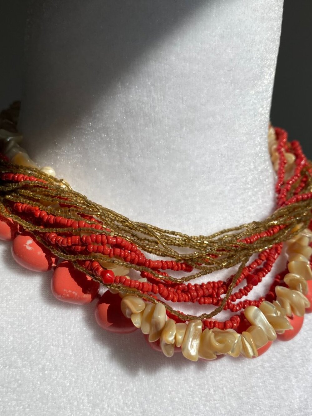 Vintage Chunky Coral Color Sea Shell Statement Necklace Boho Beach Summer - Picture 7 of 16